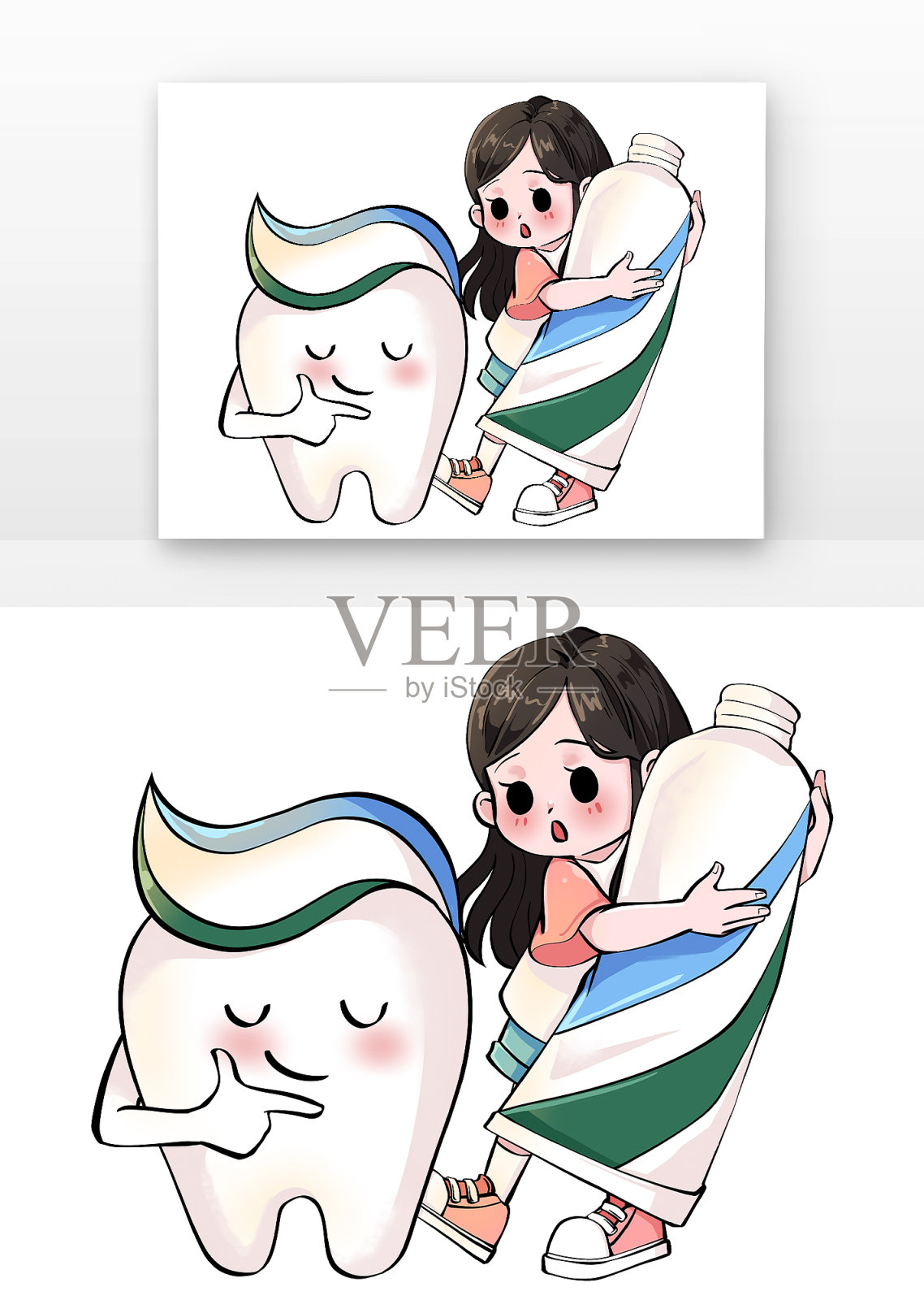 可爱女孩爱牙日与牙齿设计元素图片