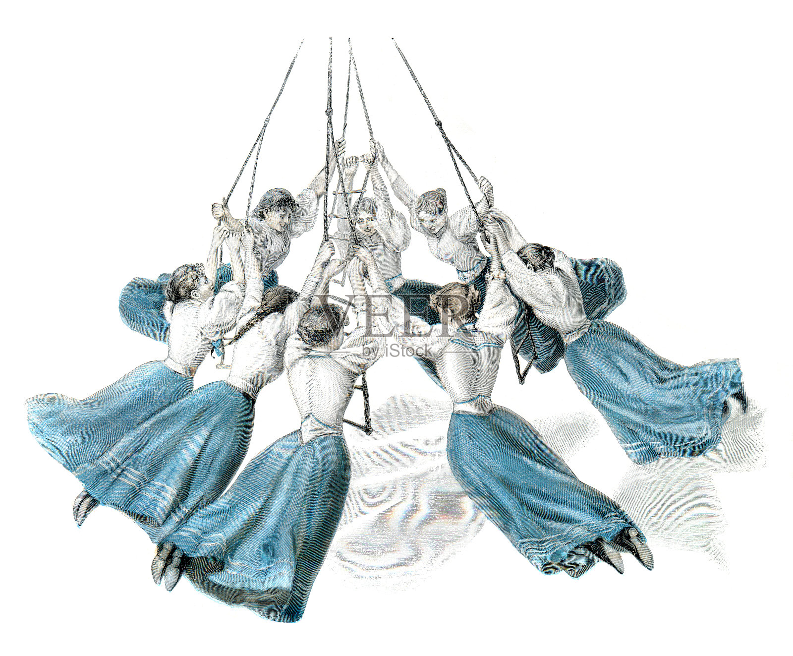 女子体操空中漂浮1896年插画图片素材