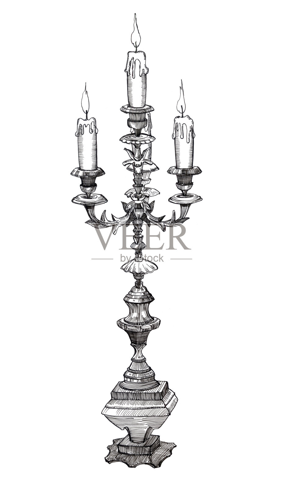 墨水笔。矢量插图的复古烛台，矢量插画图片素材