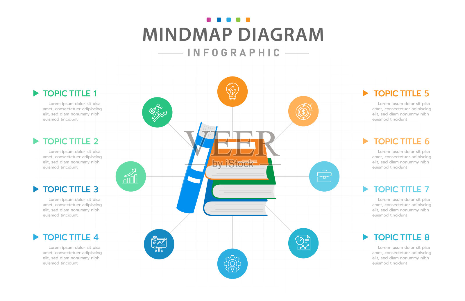 信息图8步骤现代思维导图与教育理念。插画图片素材