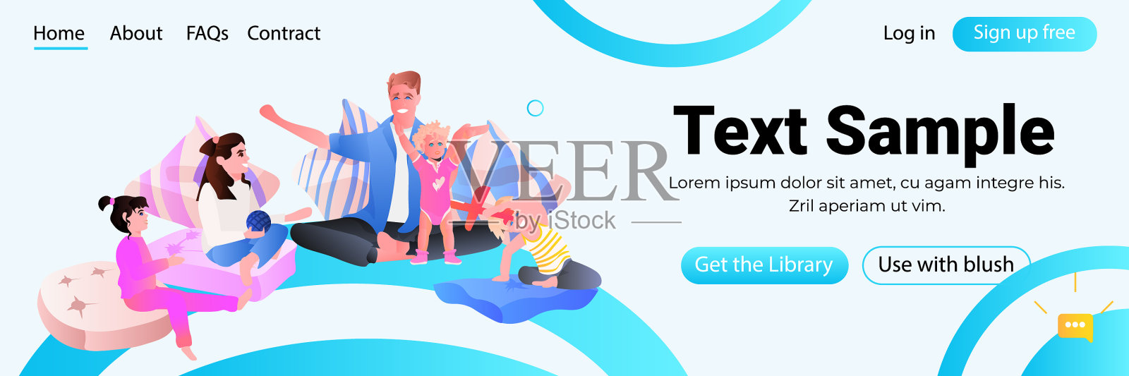 年轻的父亲和小孩子在家里玩耍插画图片素材