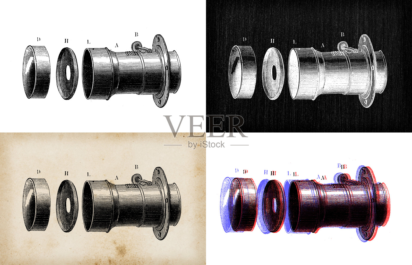 科学发现的古董插图，摄影:摄影镜头插画图片素材