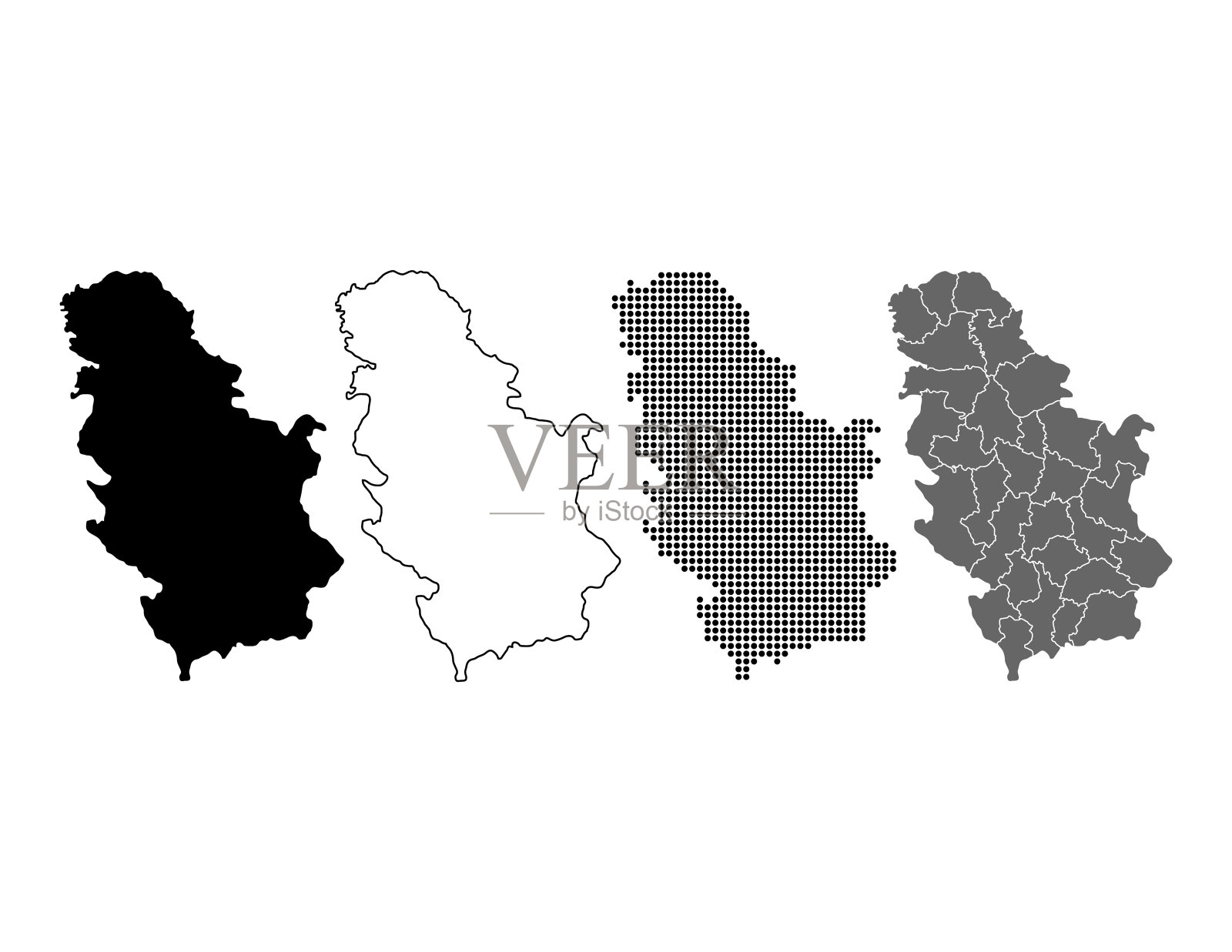 一套塞尔维亚地图图标，地理空白概念，孤立的图形背景矢量说明插画图片素材
