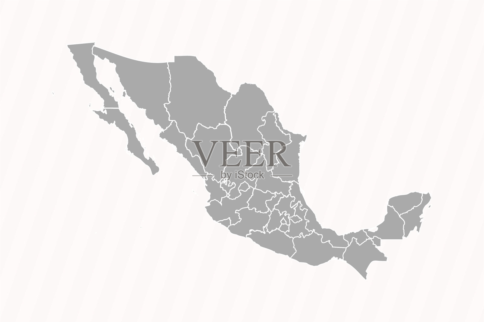 墨西哥详细地图，包括州和城市插画图片素材