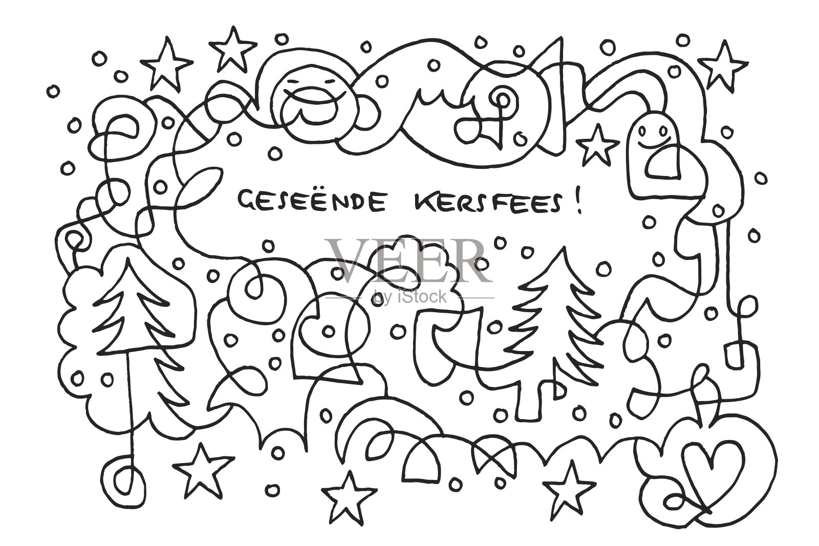 Geseende Kersfees圣诞快乐涂鸦画插画图片素材