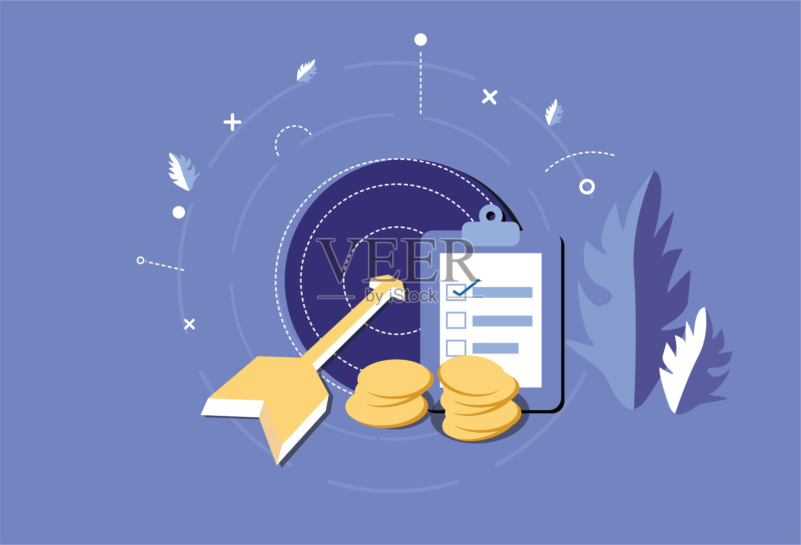 箭头和目标，工作任务和金钱，公司业绩，计划任务插画图片素材