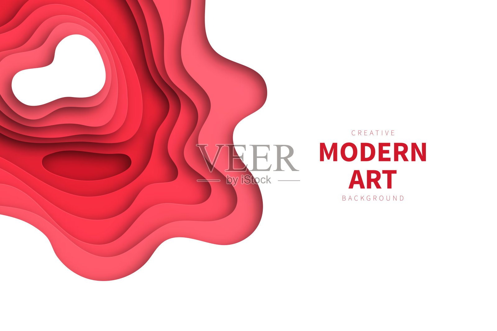 剪纸背景-红色抽象波浪形状-时尚的3D设计插画图片素材