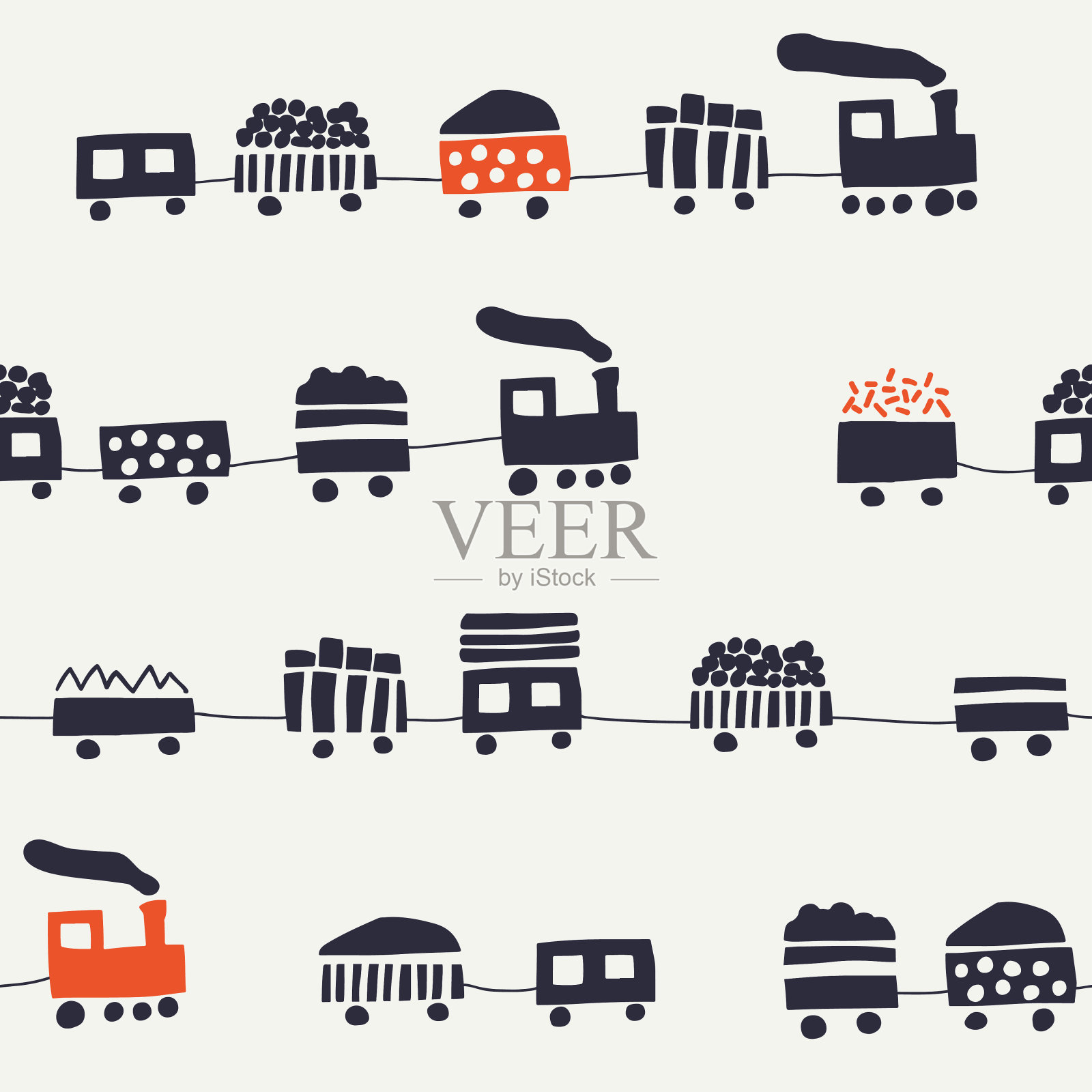 无缝图案与可爱的彩色列车插画图片素材