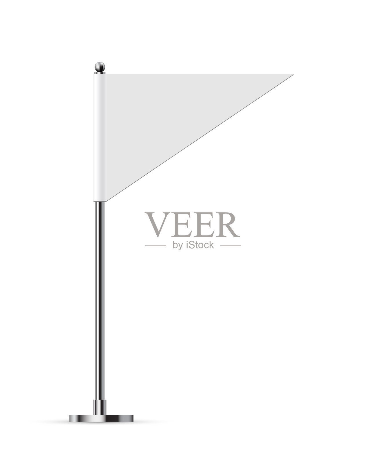 书桌或桌子三角旗在铬杆模拟。金属支架上的白纸或布旗。促销和广告矢量模板隔离在白色背景插画图片素材