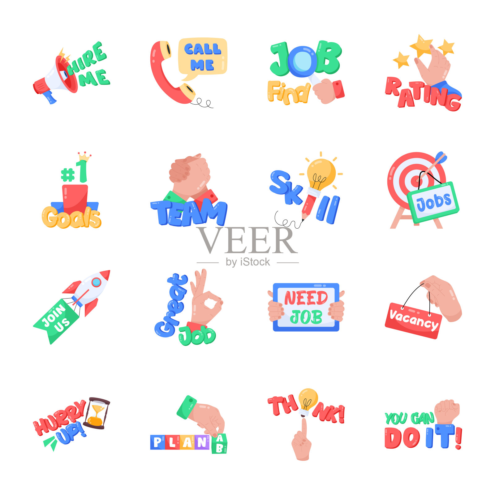 求职贴纸包插画图片素材