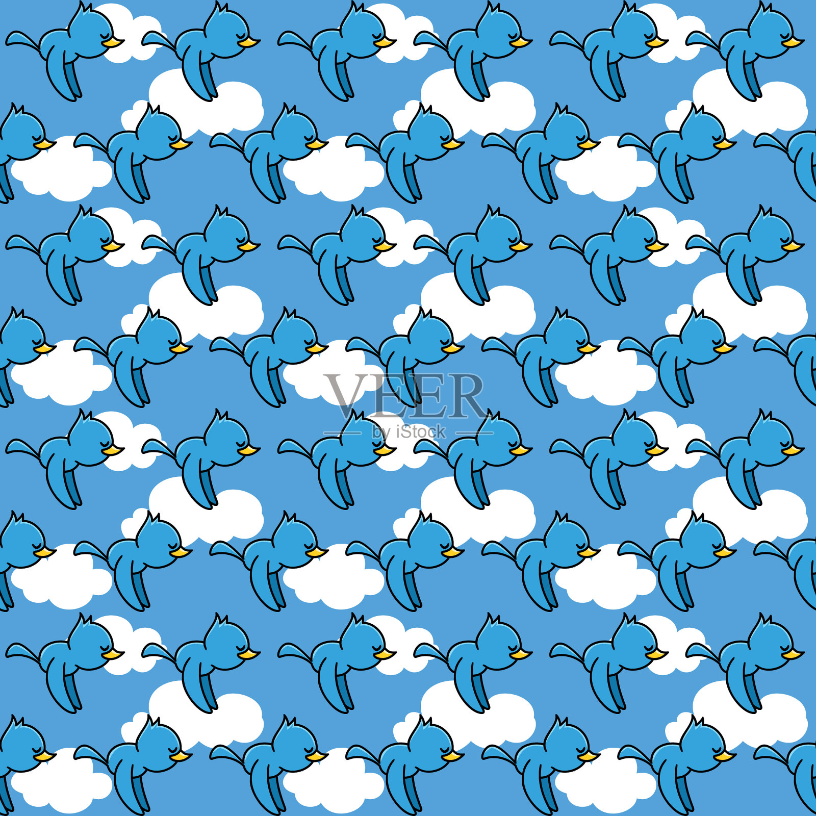 蓝鸟，无缝图案插画图片素材