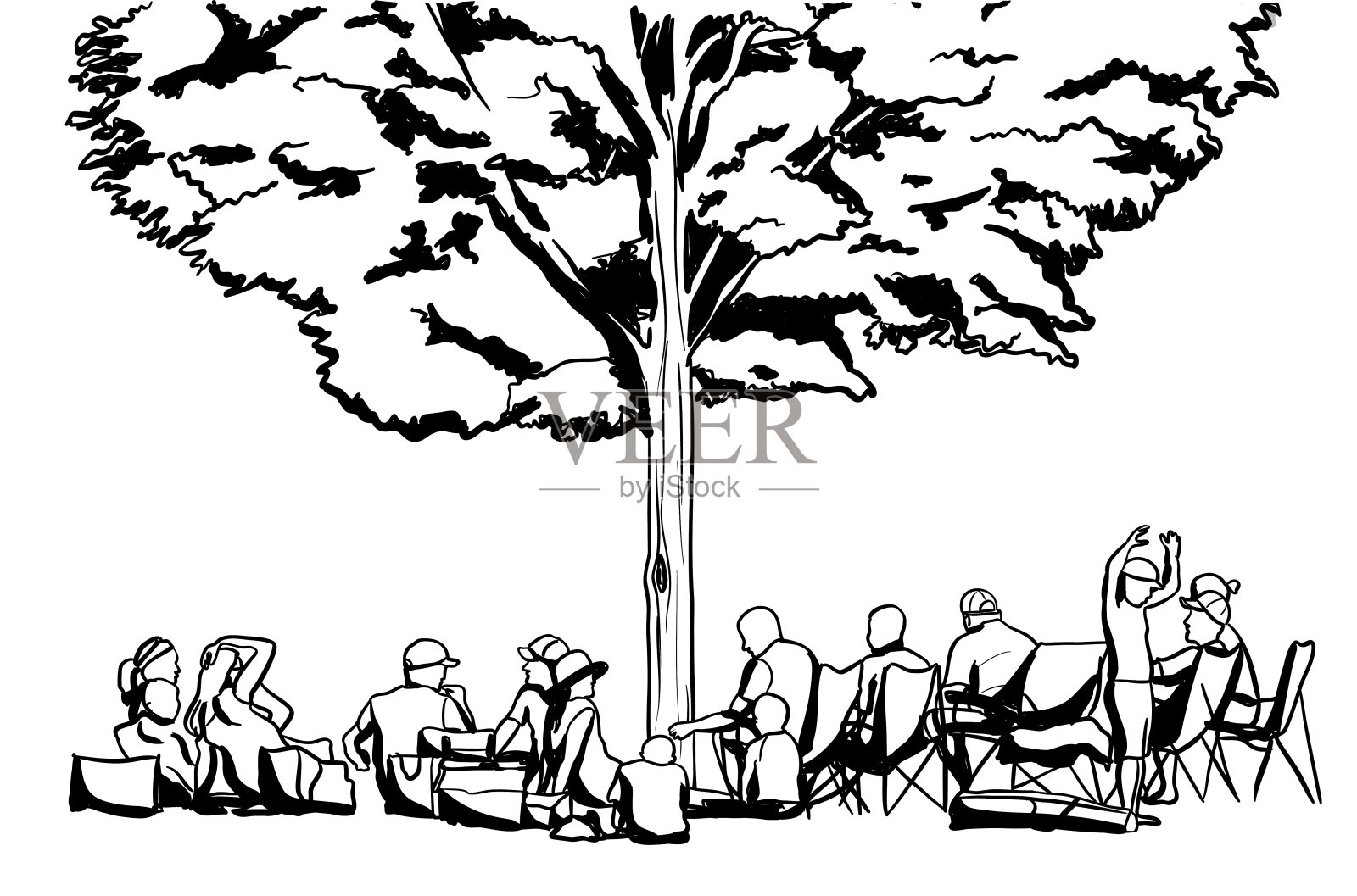 家庭野餐在阴凉处插画图片素材