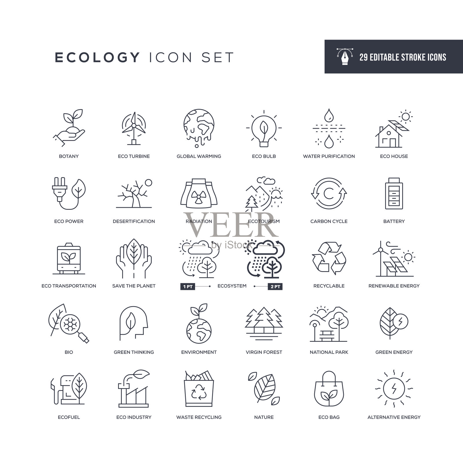 生态可编辑的笔画线图标插画图片素材