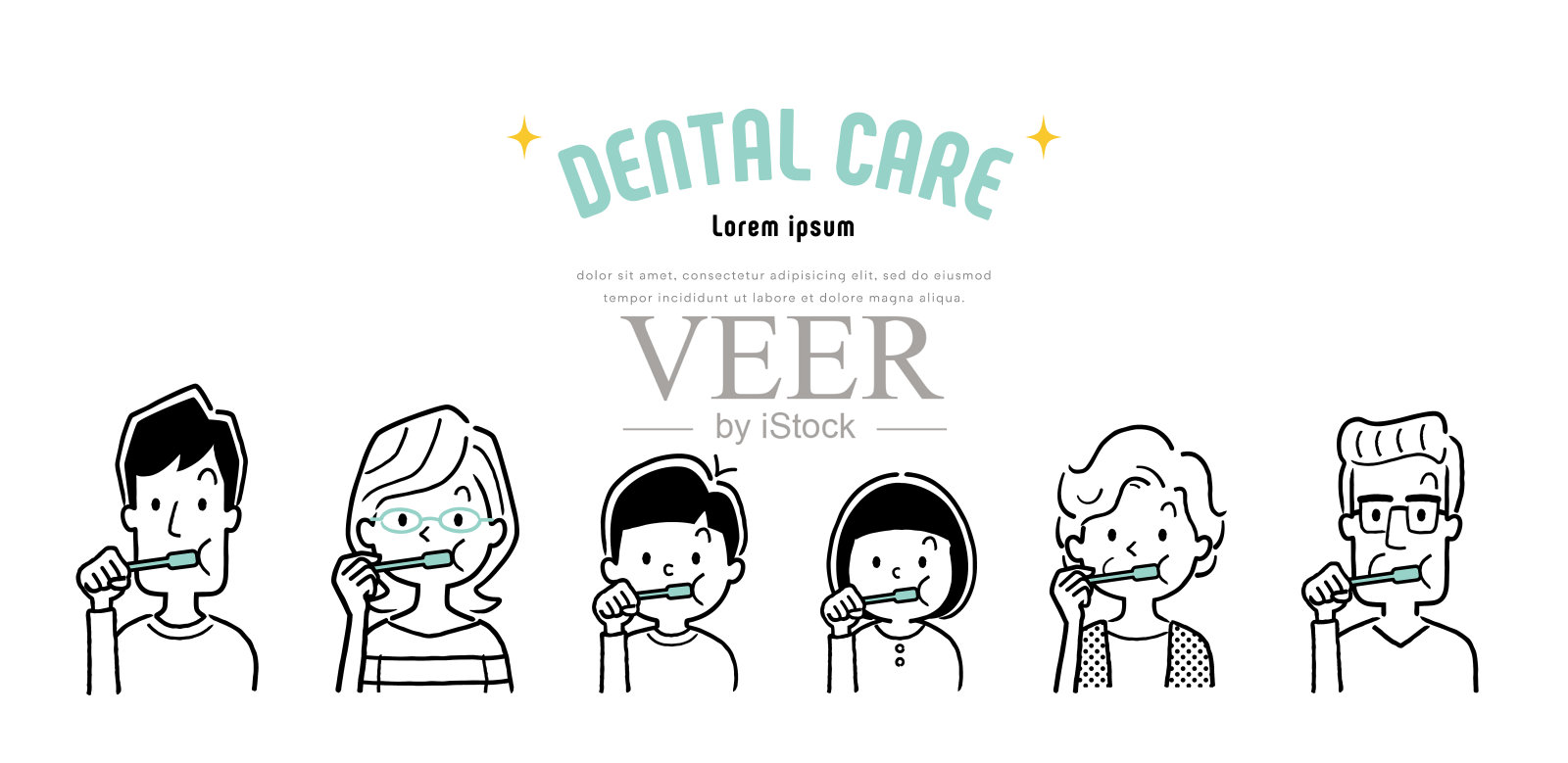 矢量插图材料:与家人刷牙插画图片素材