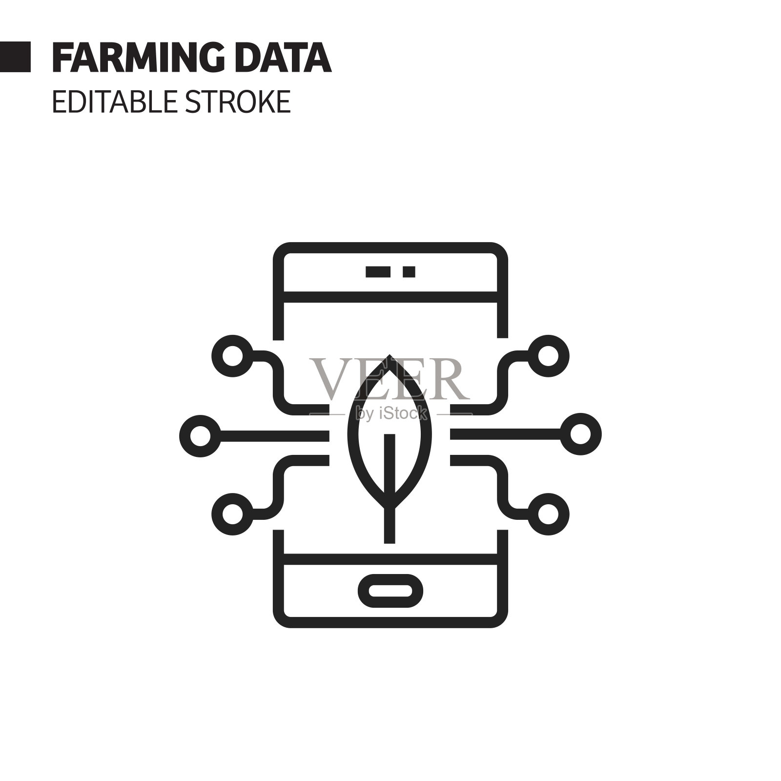 农业数据线图标，轮廓矢量符号插图。完美像素，可编辑的描边。插画图片素材
