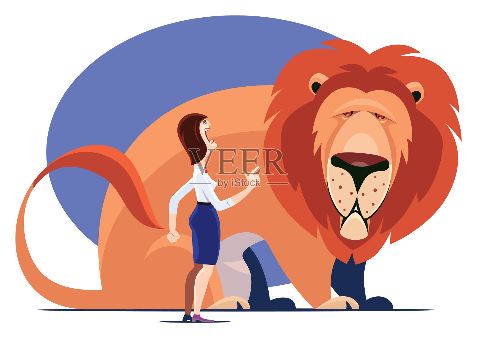 女商人责怪伤心的狮子插画图片素材