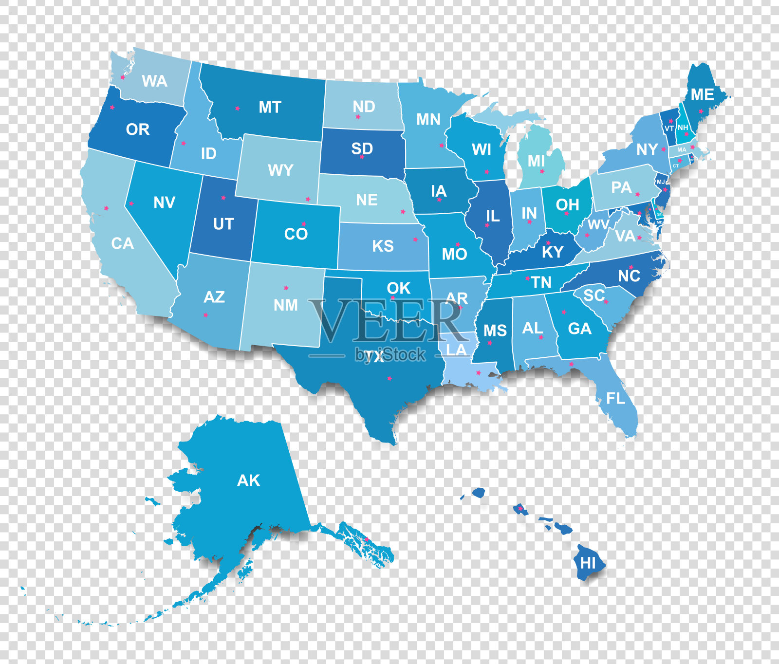 矢量美国行政地图孤立插画图片素材