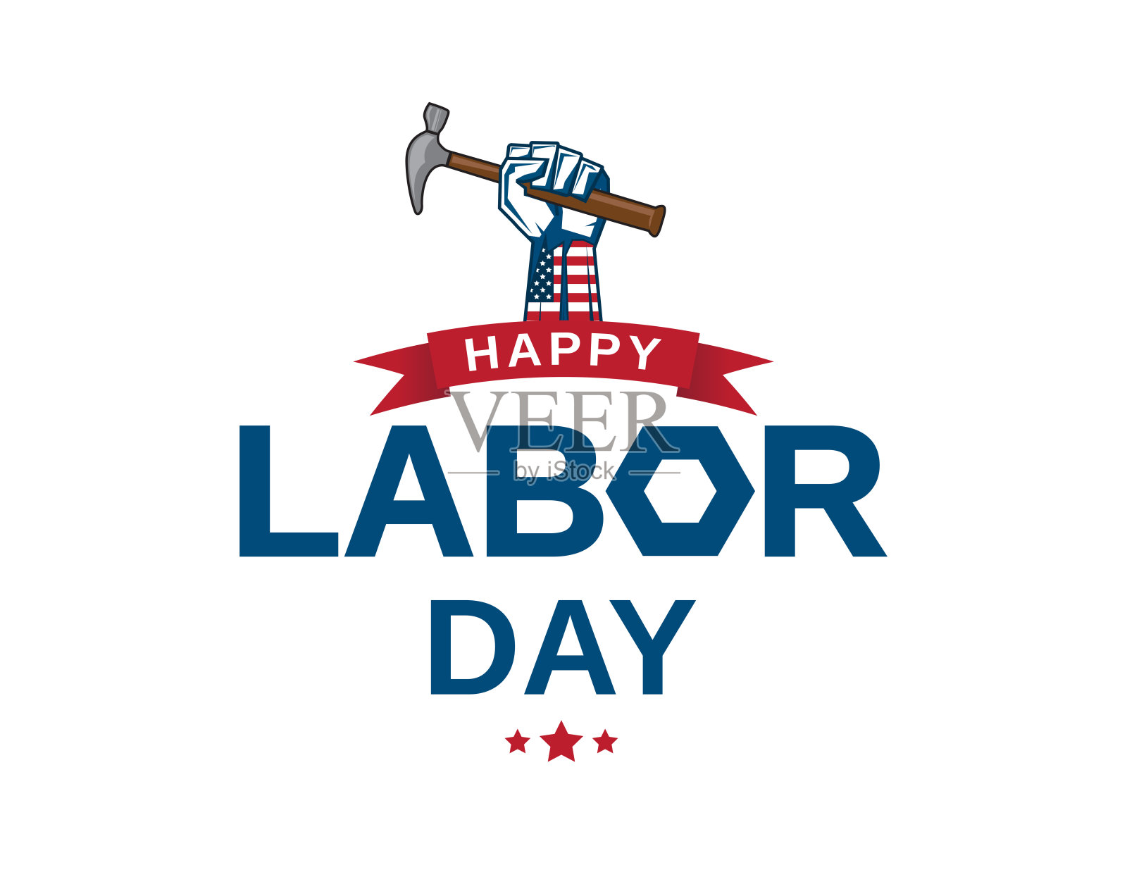 劳动节贺卡与手握锤子。向量插画图片素材