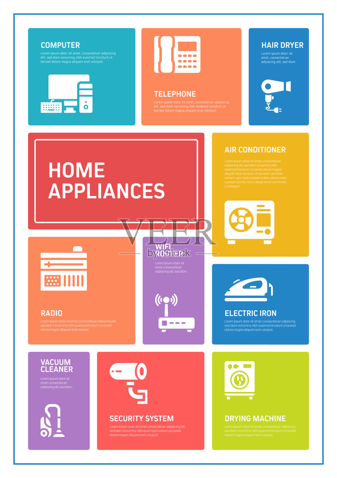 家电相关工艺信息图模板。过程时间图。使用线性图标的工作流布局设计模板素材