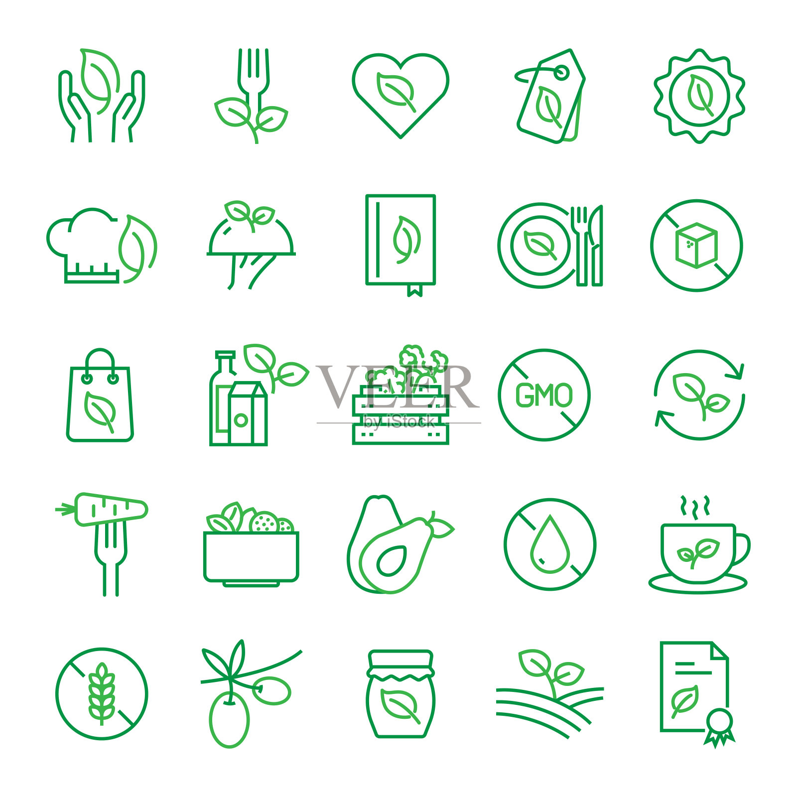 有机食品及产品相关系列图标。可编辑的中风。简单的轮廓图标。插画图片素材