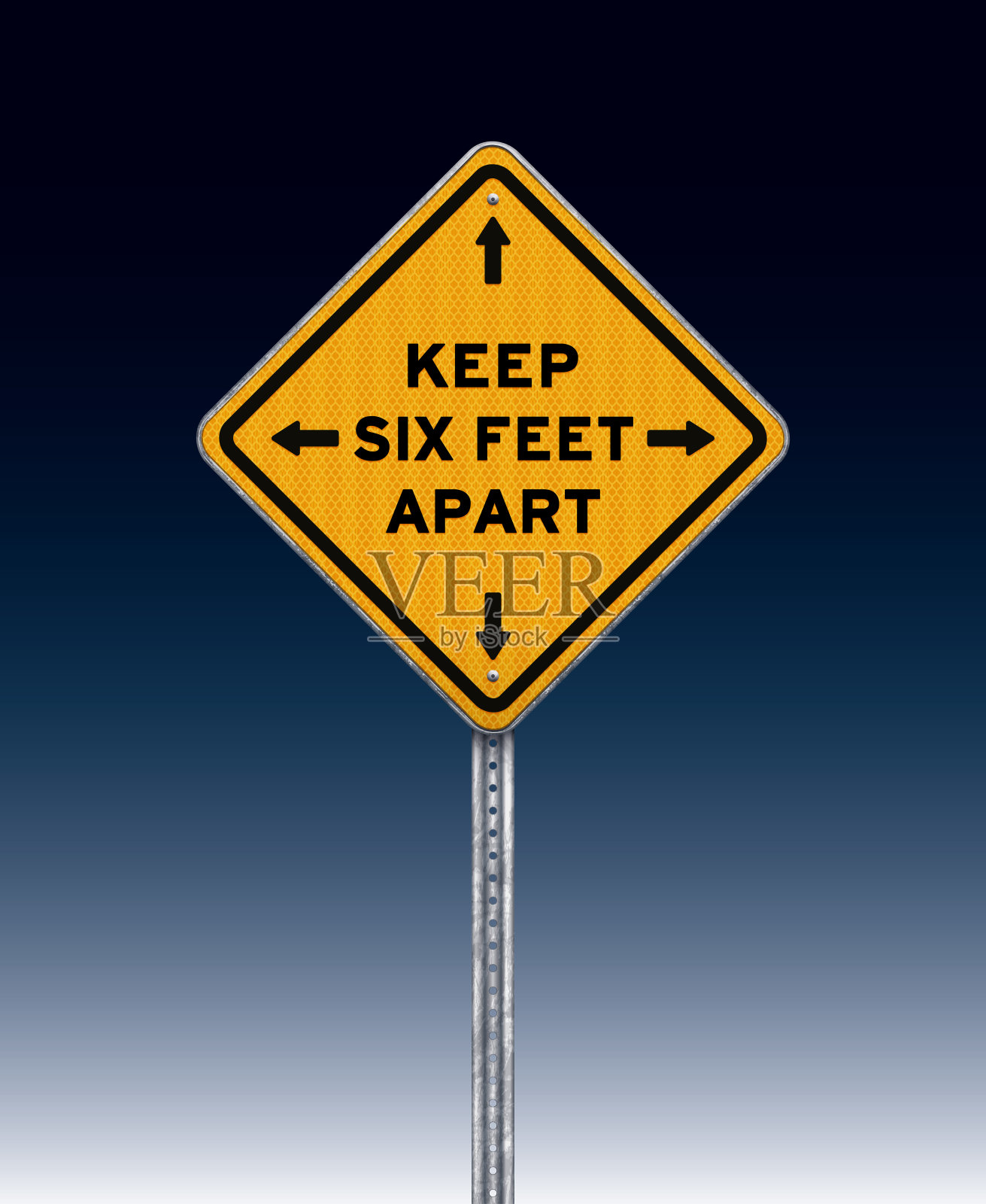 黑色背景上的黄色社交距离警告标志插画图片素材