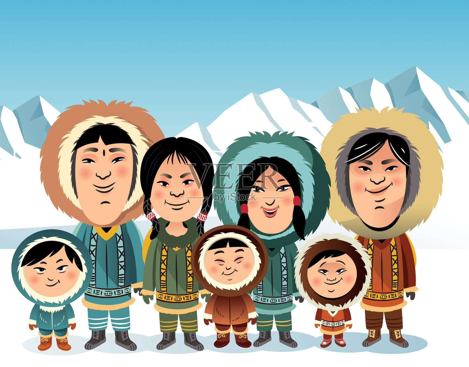 因纽特人的家庭插画图片素材