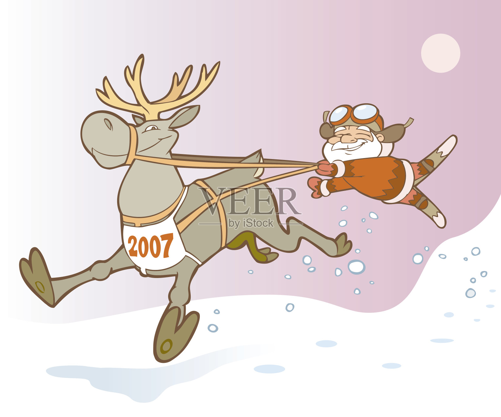 圣诞老人和北极熊插画图片素材