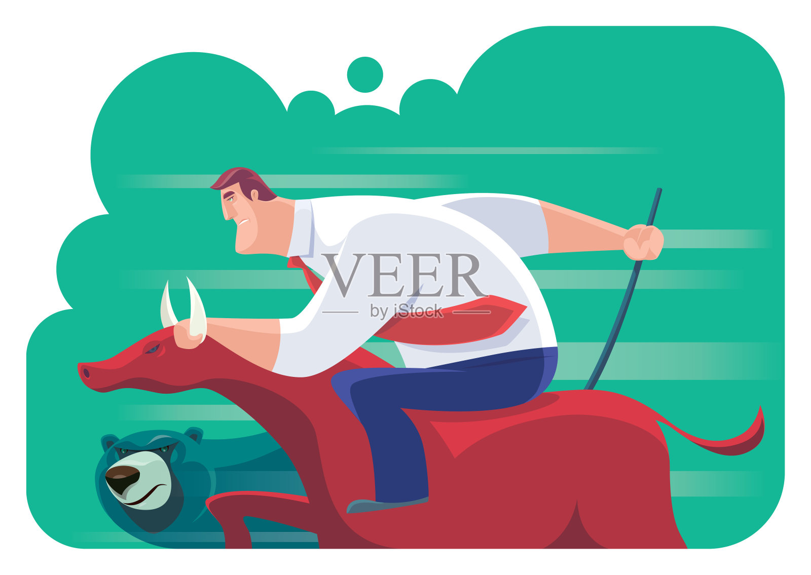 商人骑着公牛和大熊插画图片素材