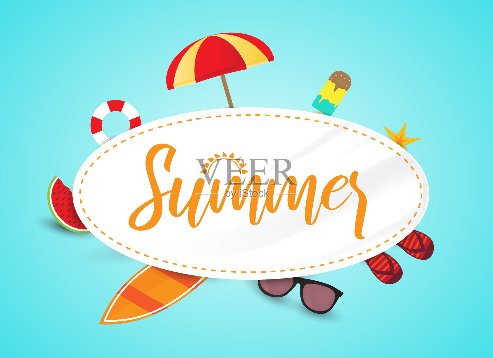 夏日卡片或横幅与海滩元素。矢量插图。插画图片素材