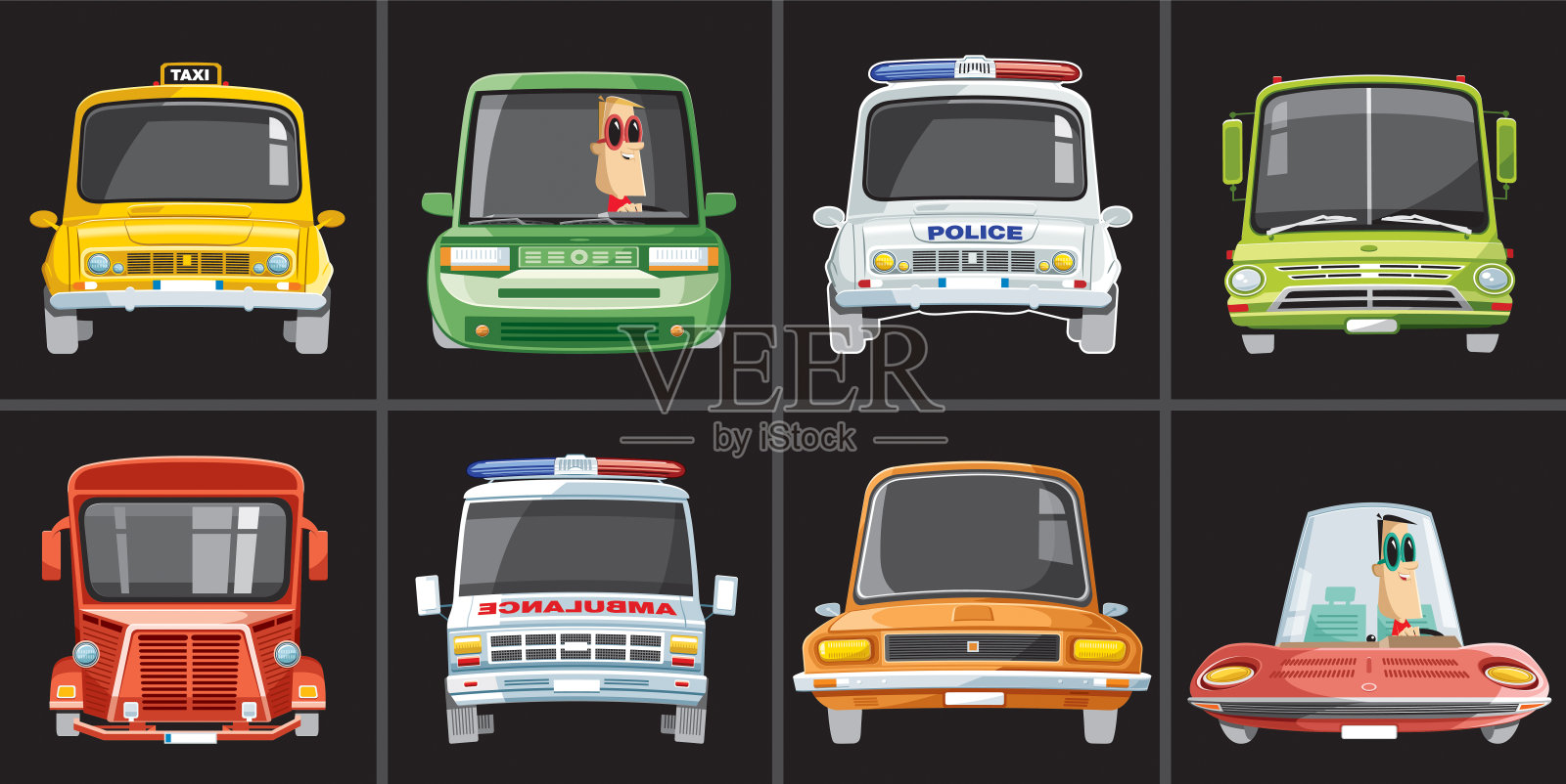 老式汽车集插画图片素材