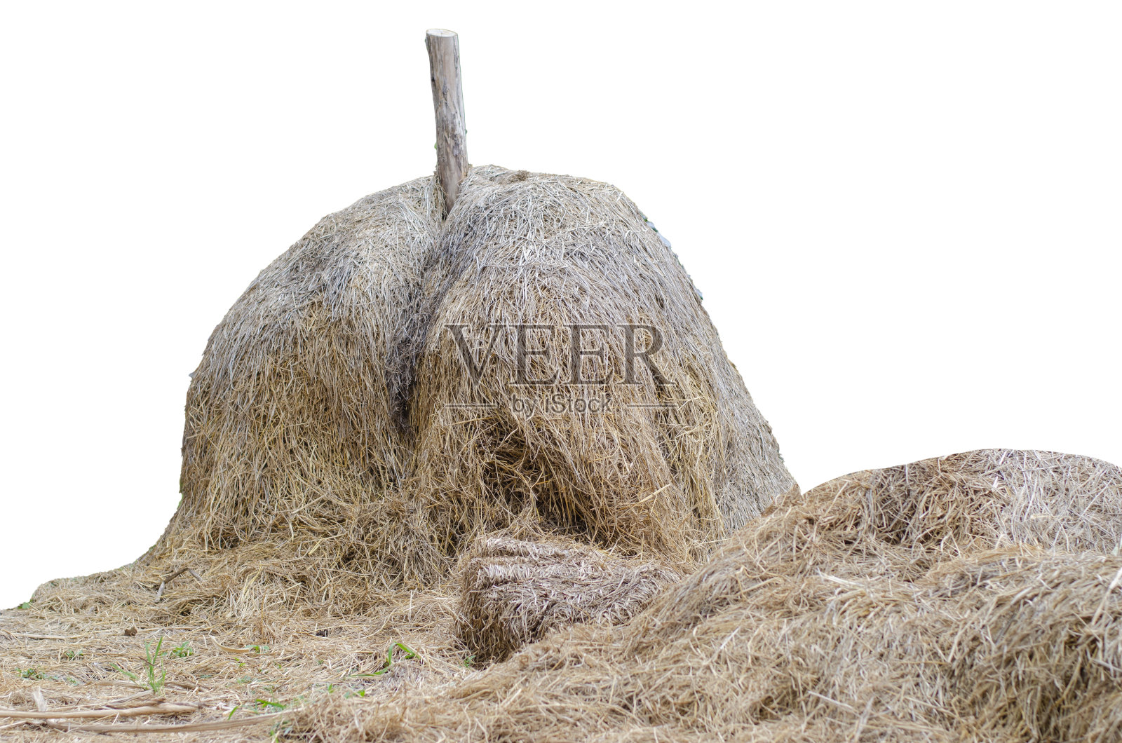 黄色干草堆或稻草孤立在白色的背景与修剪路径照片摄影图片