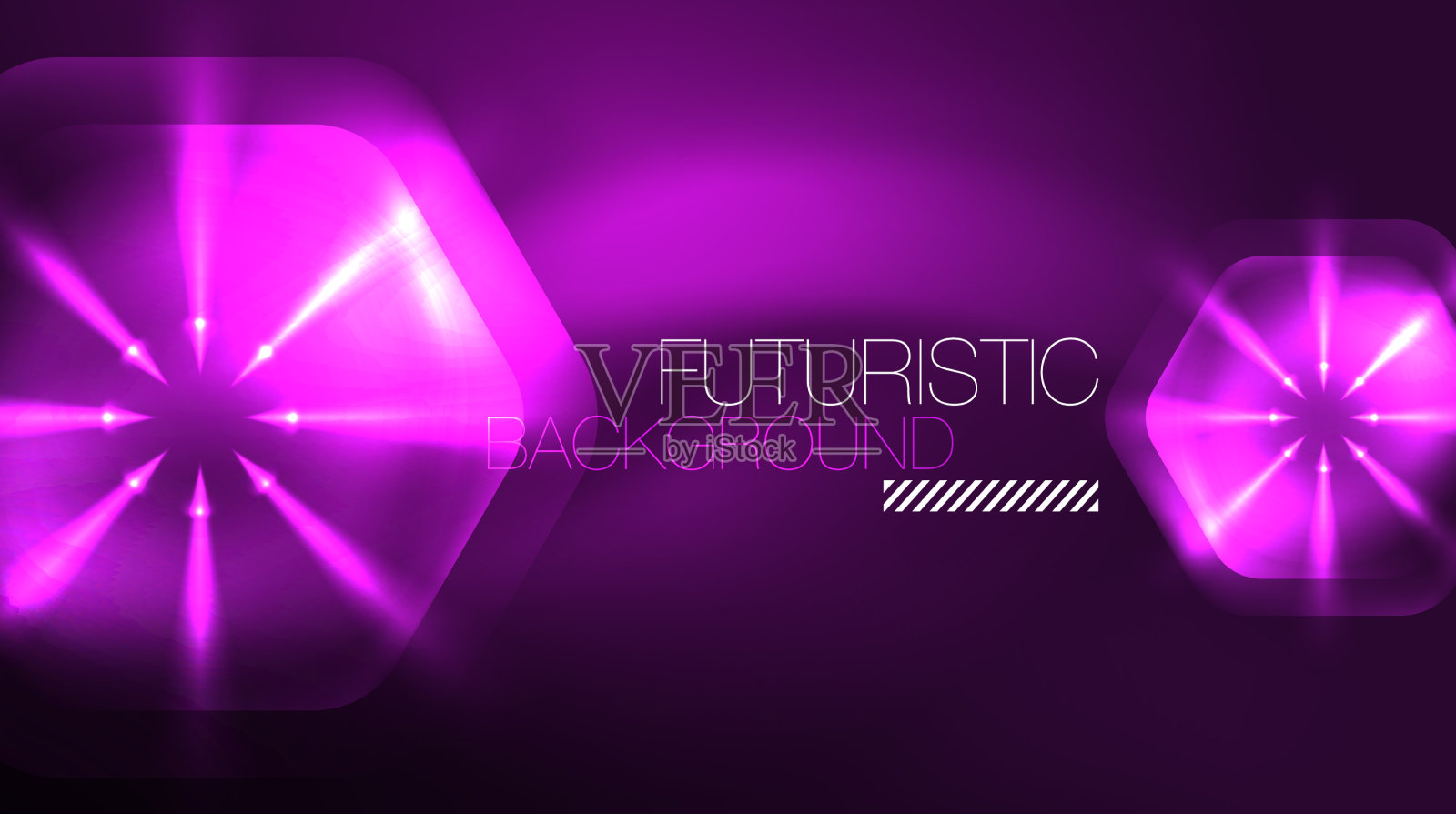 发光的霓虹六边形在黑暗空间数码插画图片素材