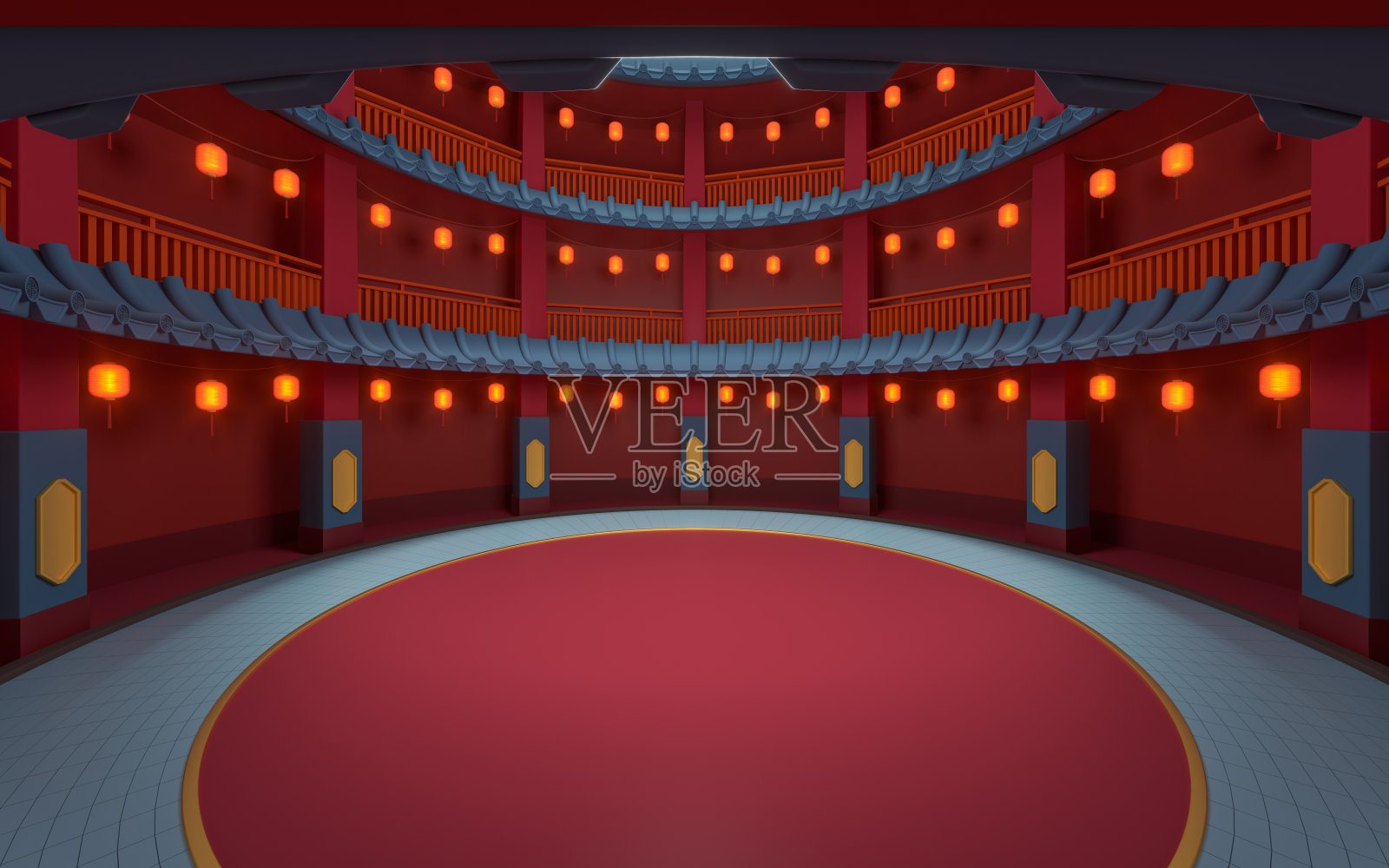 中国古典圆形房屋3D渲染图照片摄影图片