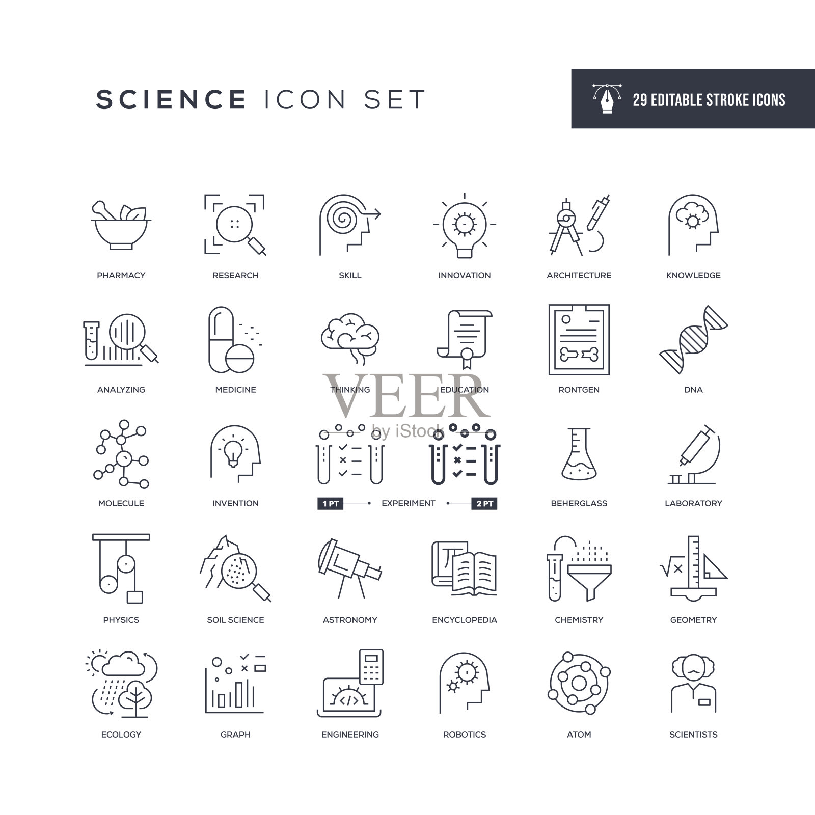 科学可编辑的笔画线图标插画图片素材