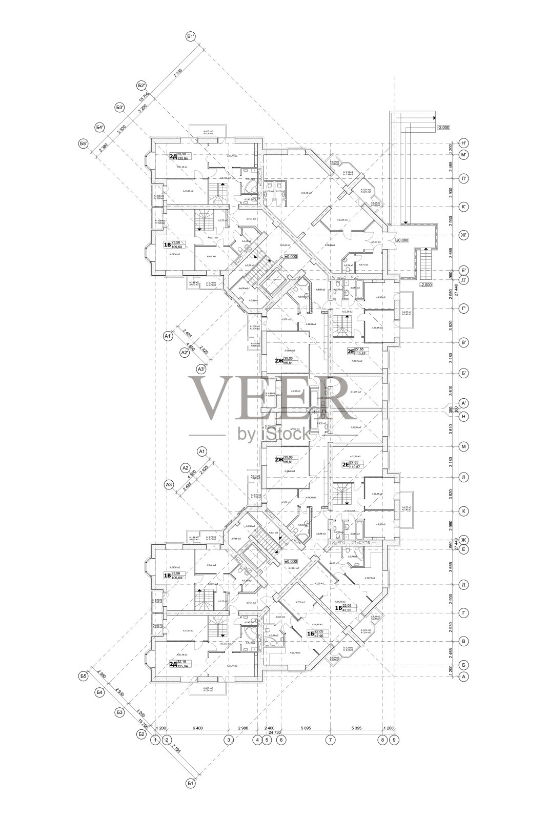 带有育儿室的多层住宅楼平面图插画图片素材