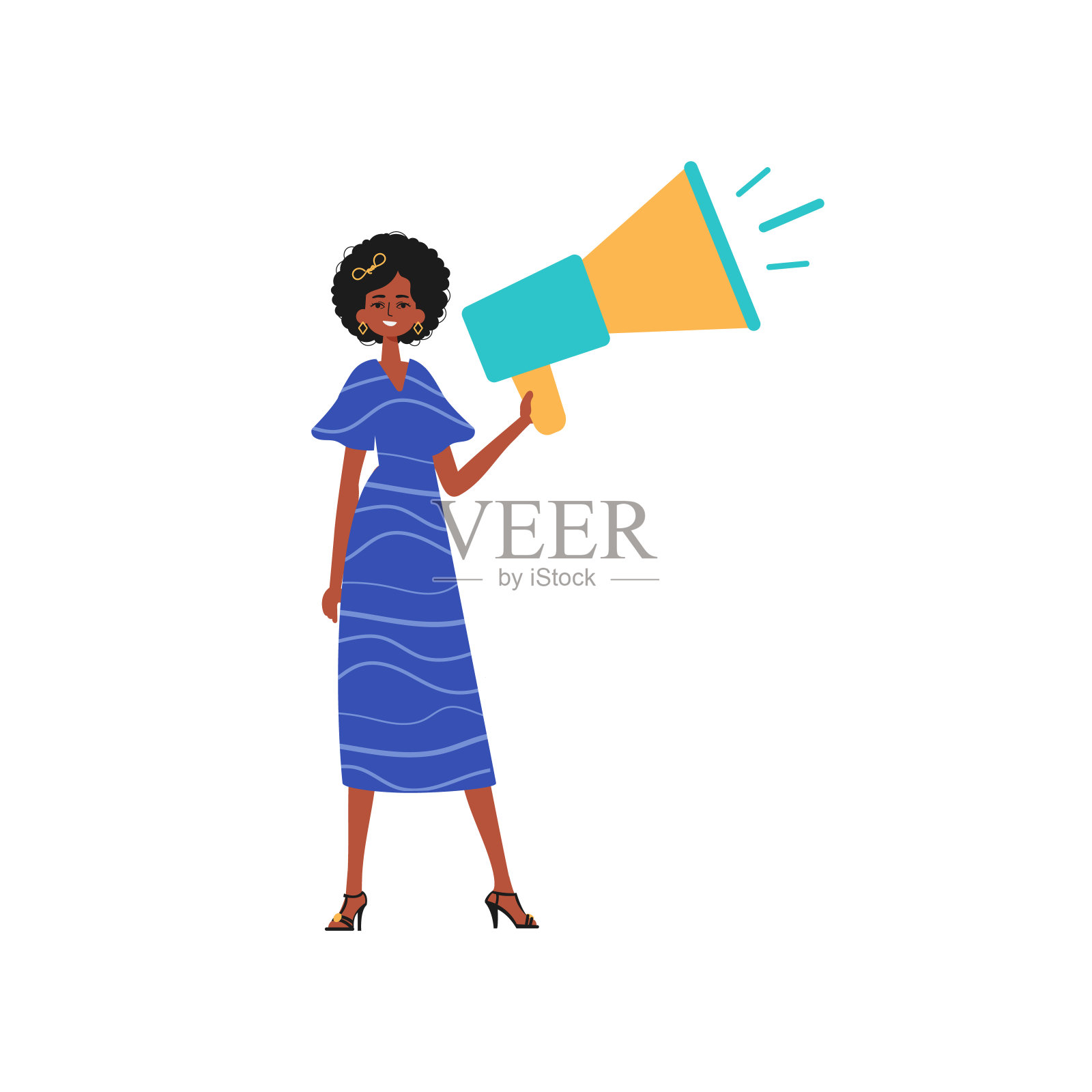 女朋友在他的桥牌音乐家手里拿着扩音器。时尚的风格，矢量插图插画图片素材