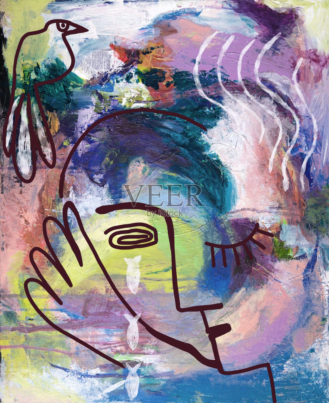 抽象绘画的人与思想，情感，悲伤插画图片素材