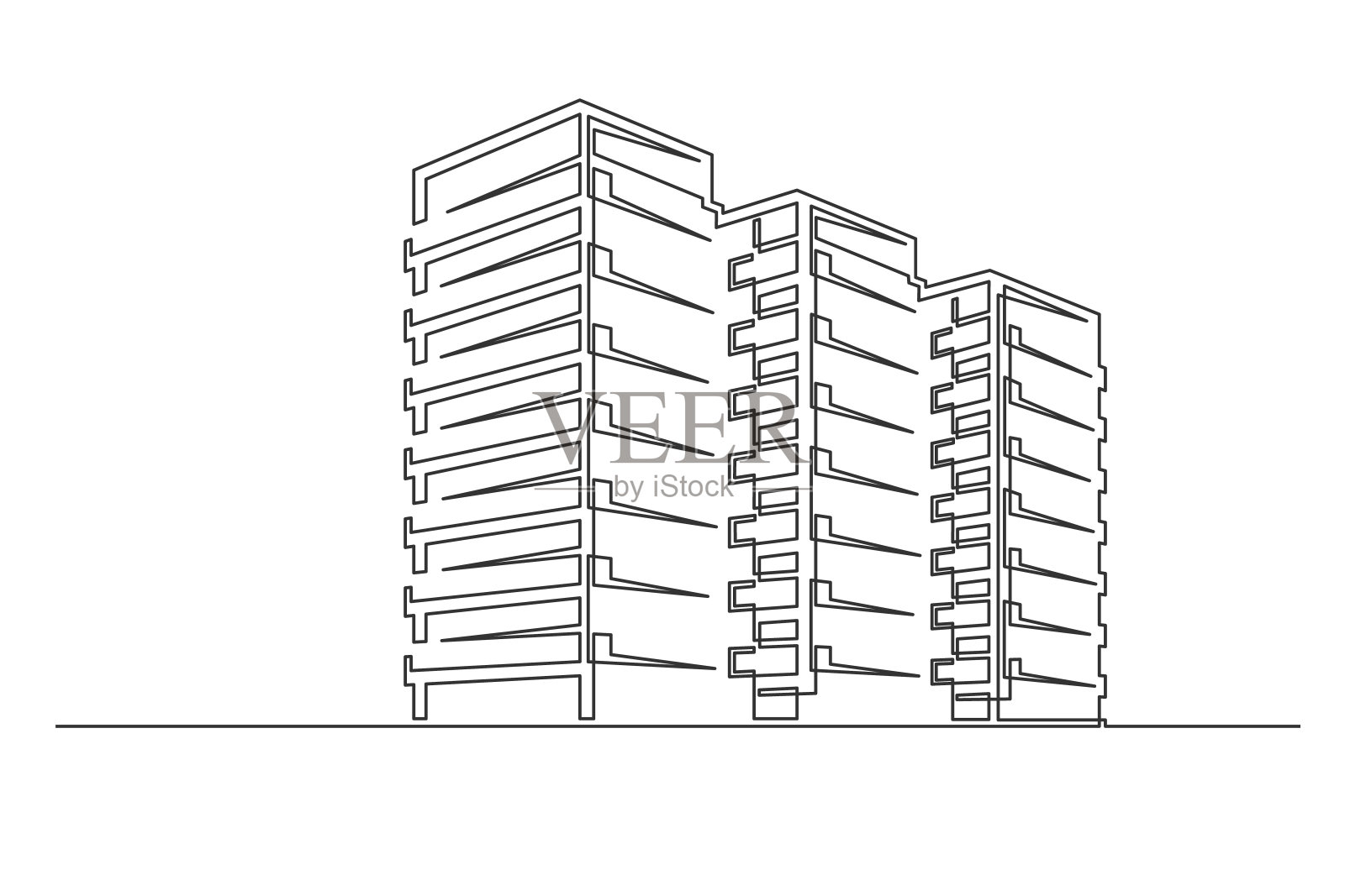 连续单线建筑插画图片素材