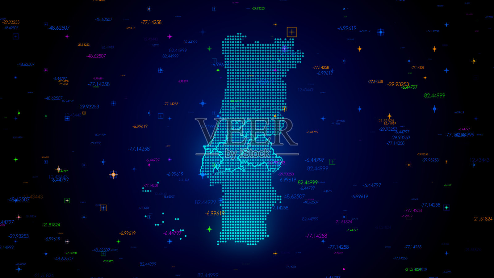 未来的蓝色彩色闪亮的数字技术Hud点马赛克网格葡萄牙地图光扫描与数字技术粒子插画图片素材