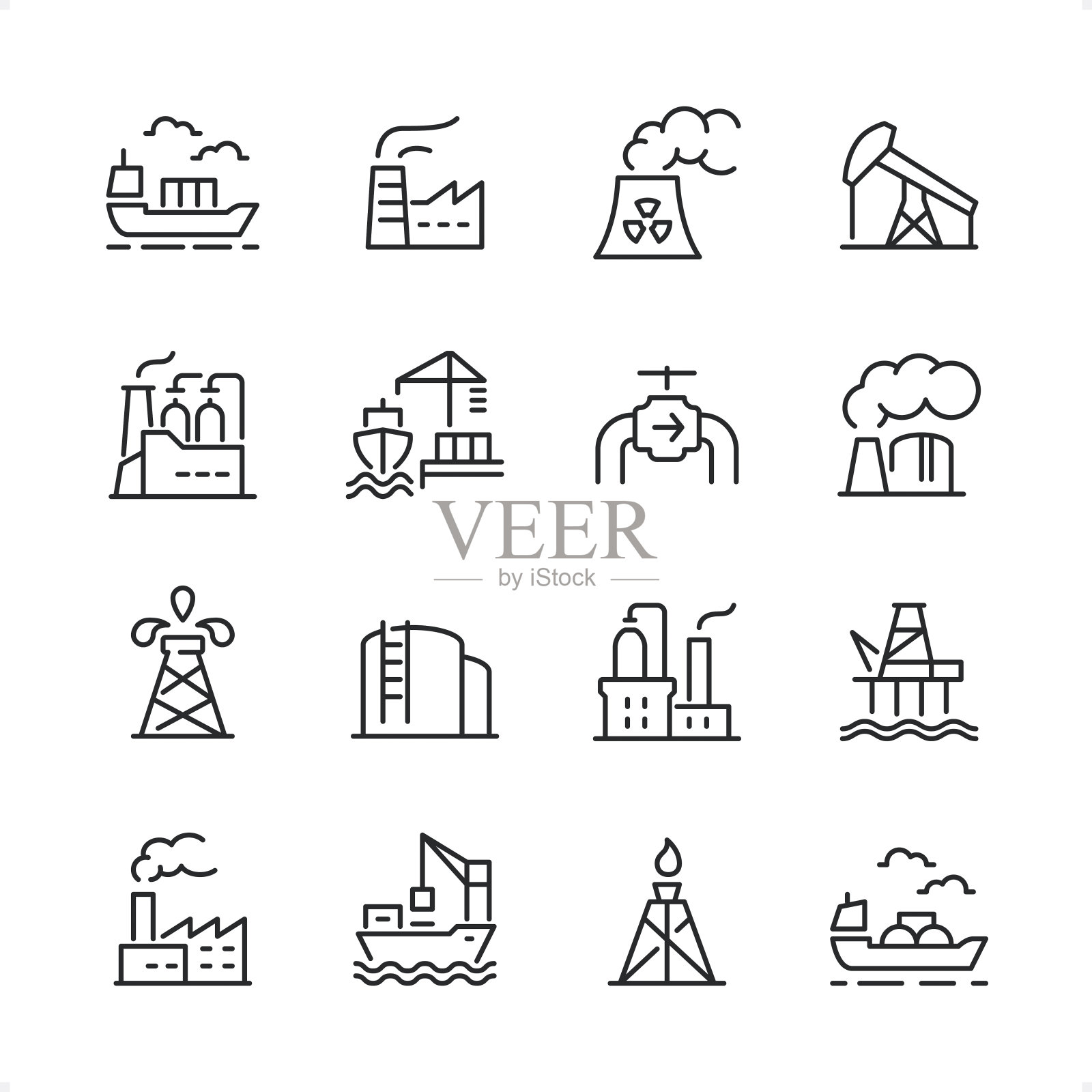 行业-像素完美线条图标设置，可编辑的笔画重量。图标素材