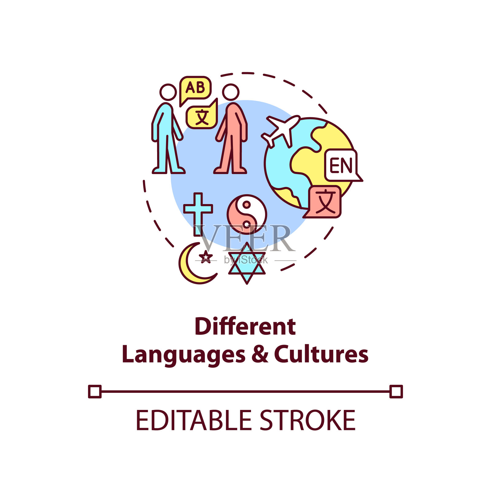 不同的语言和文化概念图标插画图片素材