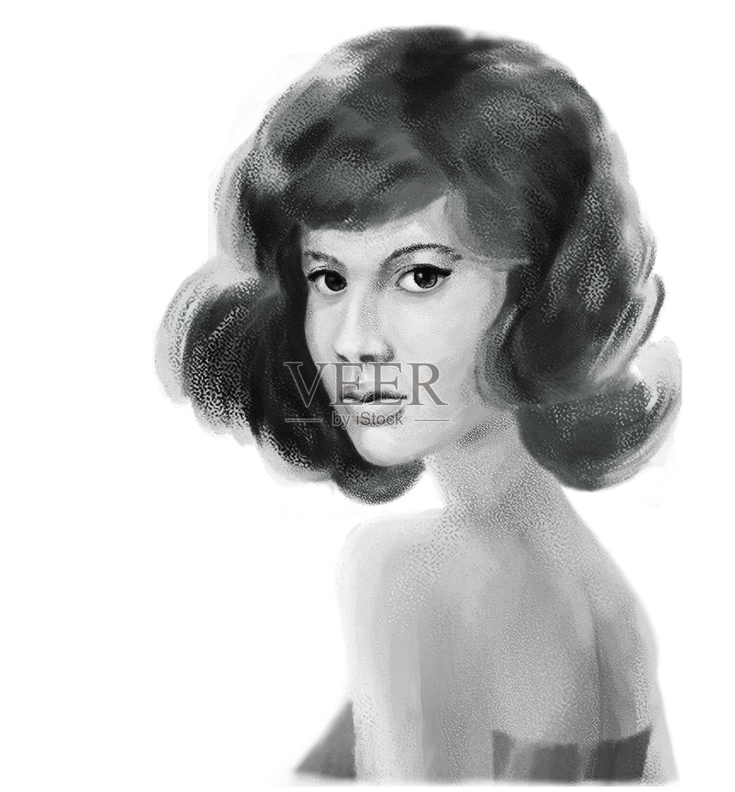 四分之三的女性肖像。卷曲的头发。混合种族插画图片素材