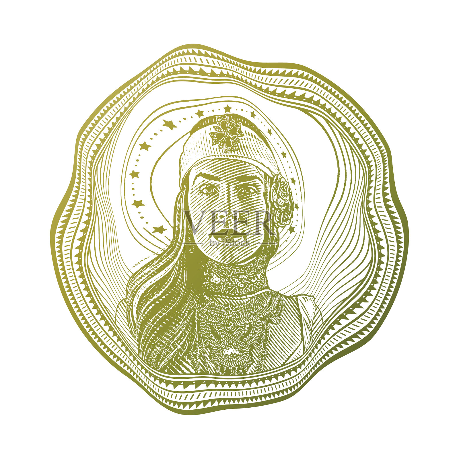 女神和扭曲的圆框插画图片素材
