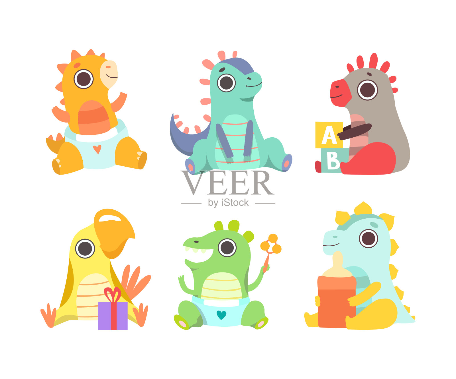 卡通宝宝龙作为新生生物玩和有乐趣的矢量集插画图片素材