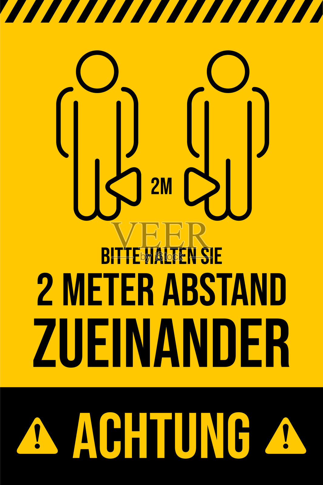 德文文本字母警告安全标志股票插图。社会距离。冠状病毒或Covid-19载体模板插画图片素材