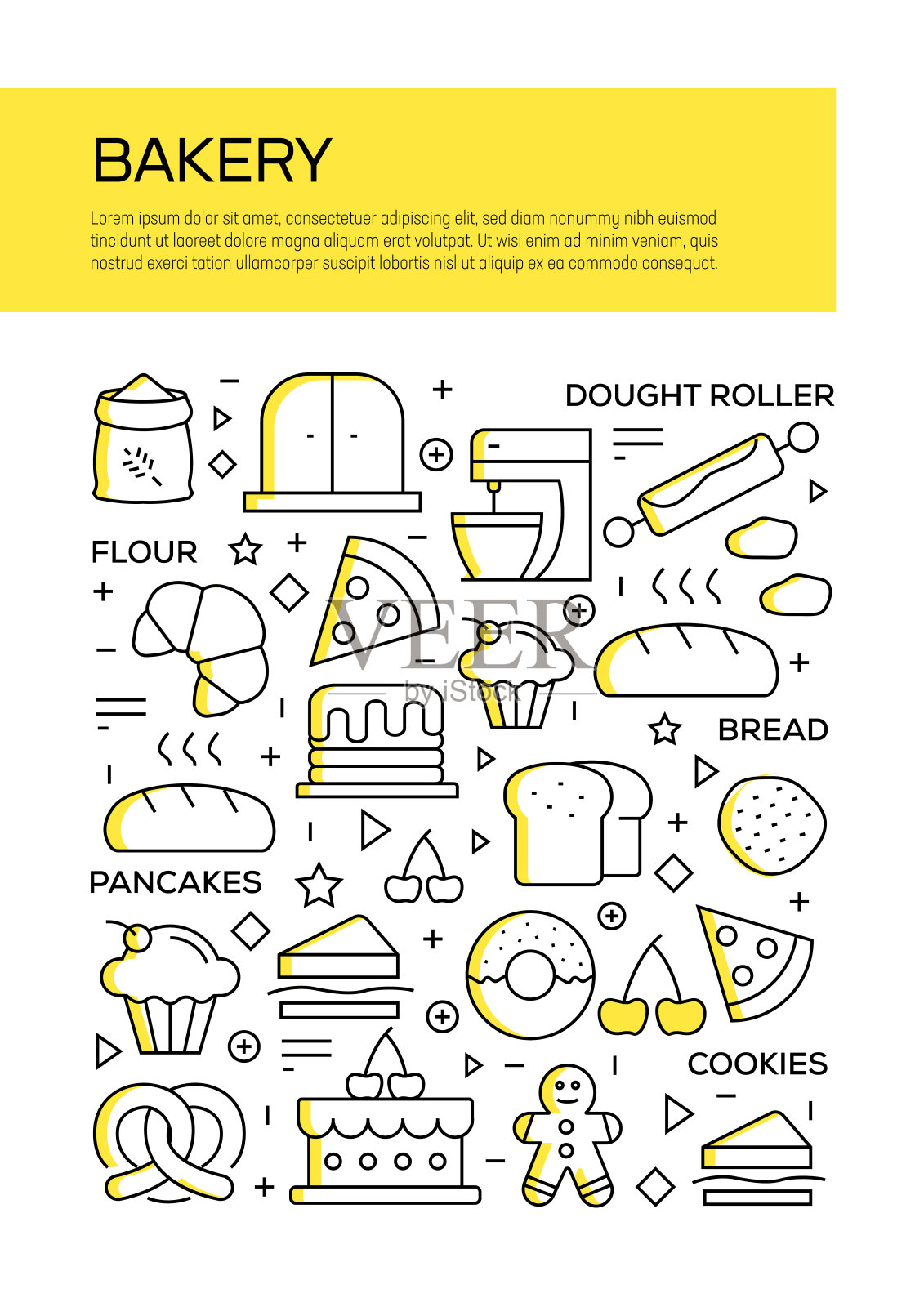 面包店概念线风格的封面设计的年度报告，传单，小册子。插画图片素材