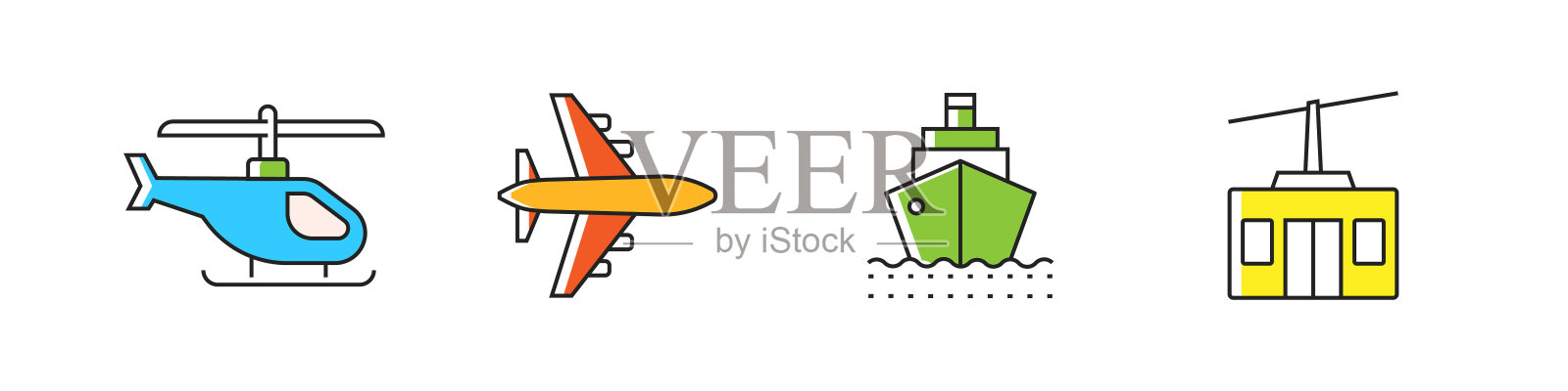 车辆和运输相关的矢量线图标。大纲符号集合插画图片素材