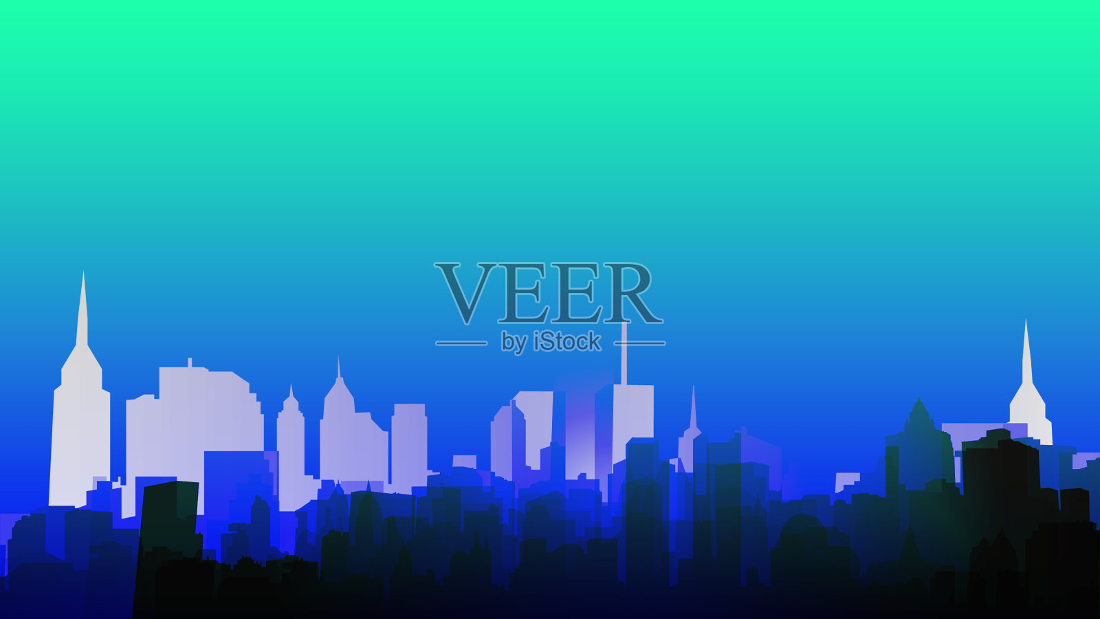 城市天际线蓝色背景插画图片素材