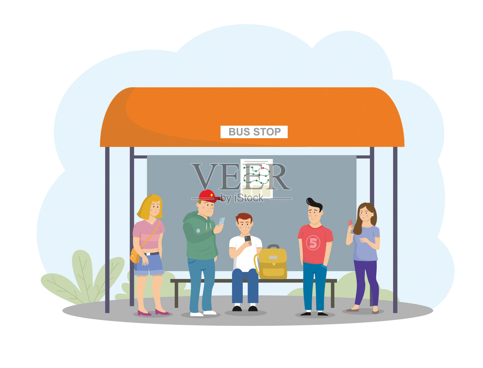 巴士站矢量图插画图片素材