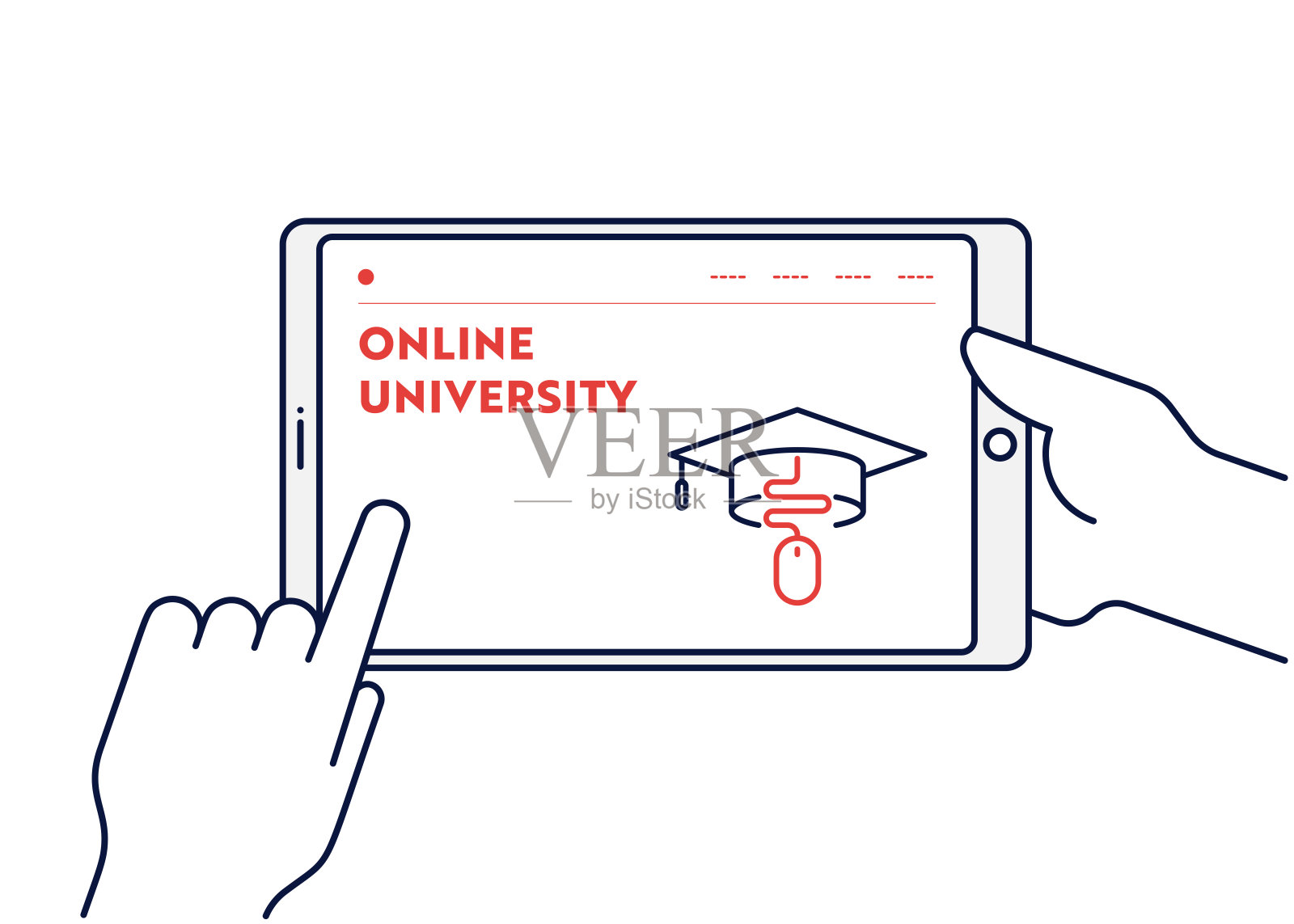 在线大学概念与线数字平板插图与可编辑的笔触。插画图片素材